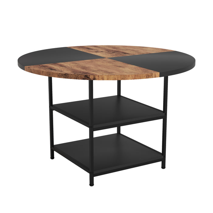 FONDHOUSE 47 inch Round Dining Wood Table for 4  with 2-Layer Storage Shelves.AWS-204