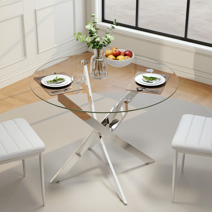 FONDHOUSE 5pcs Modern Round Glass Dining Table and Chairs Set.AWS-022-3+148-1-4