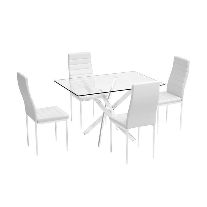 FONDHOUSE 5 Piece Dining Table and Chairs Set for 4.AWS-021-1+011-1-4（White）