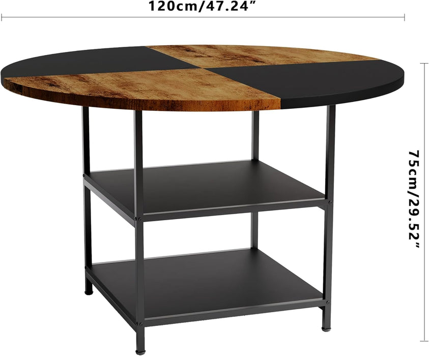 FONDHOUSE 47 inch Round Dining Wood Table for 4  with 2-Layer Storage Shelves.AWS-204