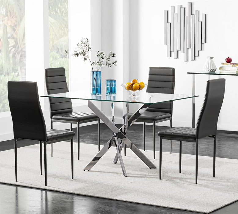 FONDHOUSE 5 Piece Dining Table and Chairs Set for 4.AWS-021-1+011-2-4（Black）