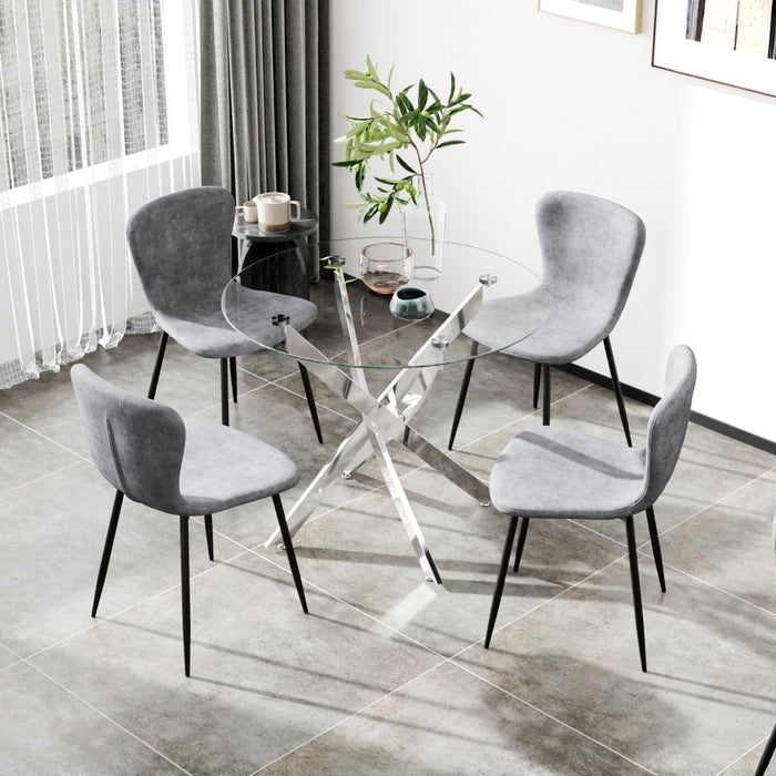 FONDHOUSE 5pcs Modern Round Glass Dining Table and Chairs Set.AWS-022-3+148-1-4