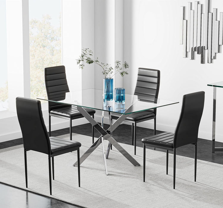 FONDHOUSE 5 Piece Dining Table and Chairs Set for 4.AWS-021-1+011-2-4（Black）