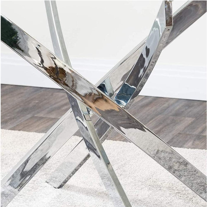 FONDHOUSE 35.5in Modern Small Round Glass Dining Table with Chromed Legs for 2-4. AWS-022-3（Plating）