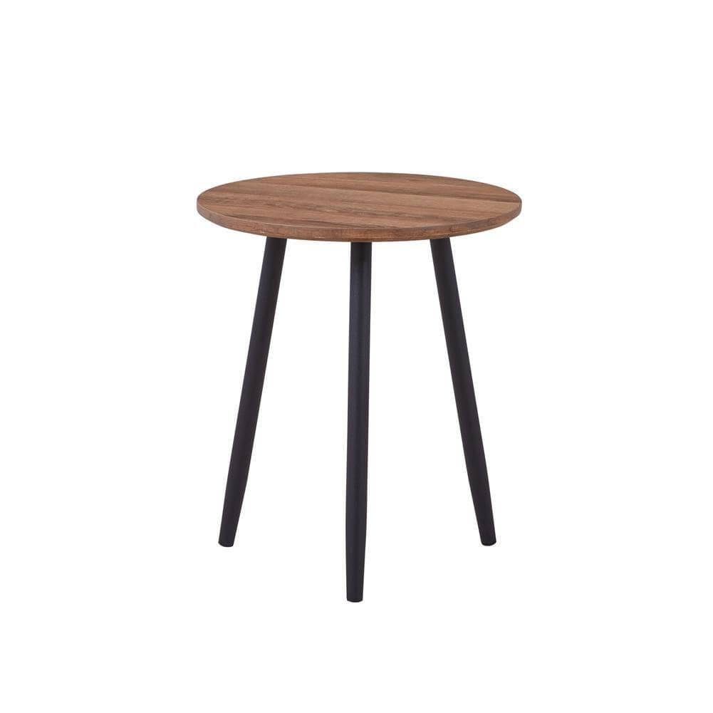 Living Room Round MDF Brown Paper Top Side Tables Black Powder-Coated Legs